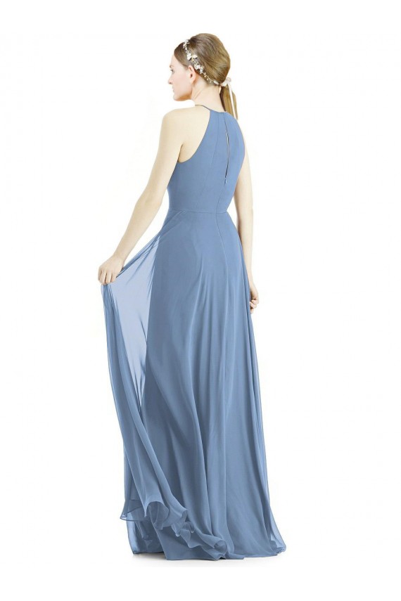 Azul polvoriento línea A Halter Gasa Largo Vestidos de dama de honor