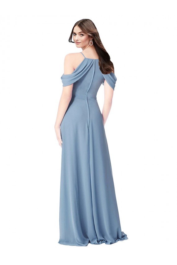 Azul polvoriento línea A Hombros Descubiertos Gasa Largo Vestidos de dama de honor