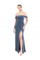 Azul polvoriento línea A Hombros Descubiertos Sin tirantes Terciopelo Elástico Largo Vestidos de dama de honor / Vestidos de fiesta