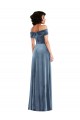 Azul polvoriento línea A Hombros Descubiertos Terciopelo Elástico Largo Vestidos de dama de honor / Vestidos de fiesta