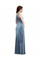 Azul polvoriento línea A Hombros Descubiertos Terciopelo Elástico Largo Vestidos de dama de honor / Vestidos de fiesta