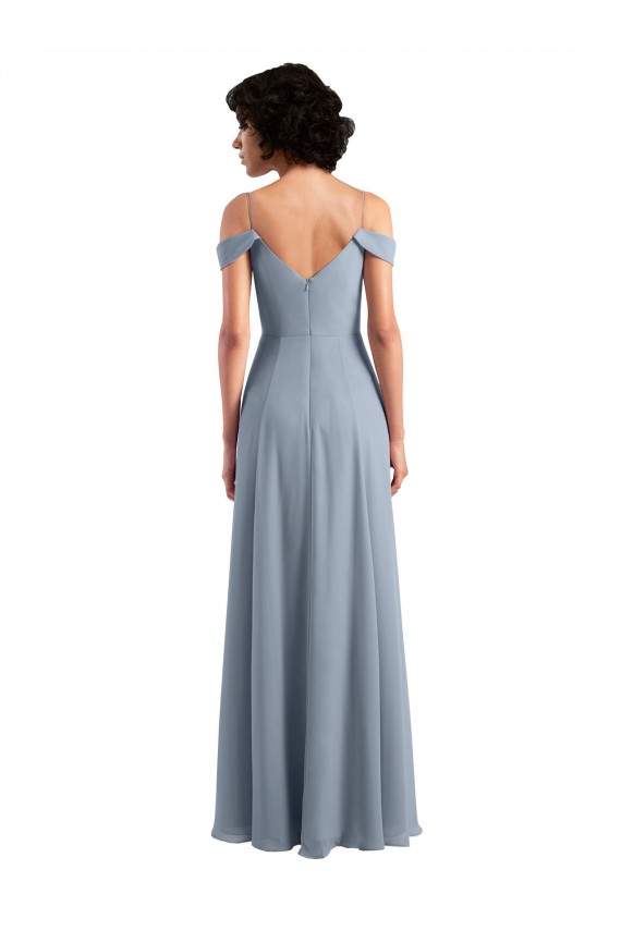 Azul polvoriento línea A Hombros Descubiertos Tirantes espagueti Gasa Largo Vestidos de dama de honor