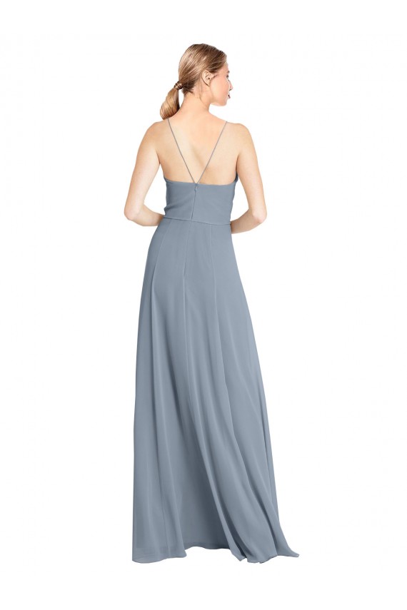 Azul polvoriento línea A Hombros Descubiertos Tirantes espagueti Gasa Largo Vestidos de dama de honor