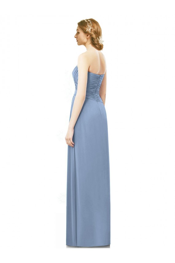 Azul polvoriento línea A Sin tirantes Gasa Largo Vestidos de dama de honor