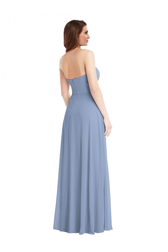 Azul polvoriento línea A Sin tirantes Gasa Largo Vestidos de dama de honor