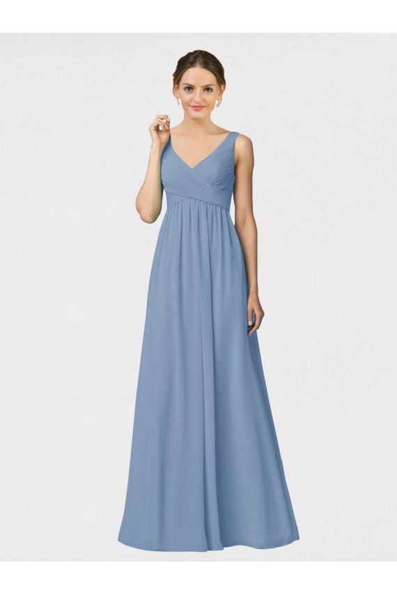 Azul polvoriento línea A Tirantes espagueti Gasa Largo Vestidos de dama de honor