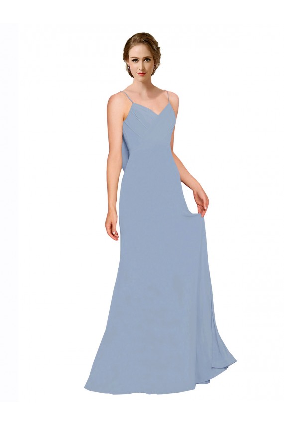 Azul polvoriento línea A Tirantes espagueti Gasa Largo Vestidos de dama de honor