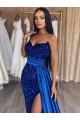 Azul real Cubierta Cuello de Corazón Barrer tren Lentejuelas Terciopelo Largo Vestidos de fiesta
