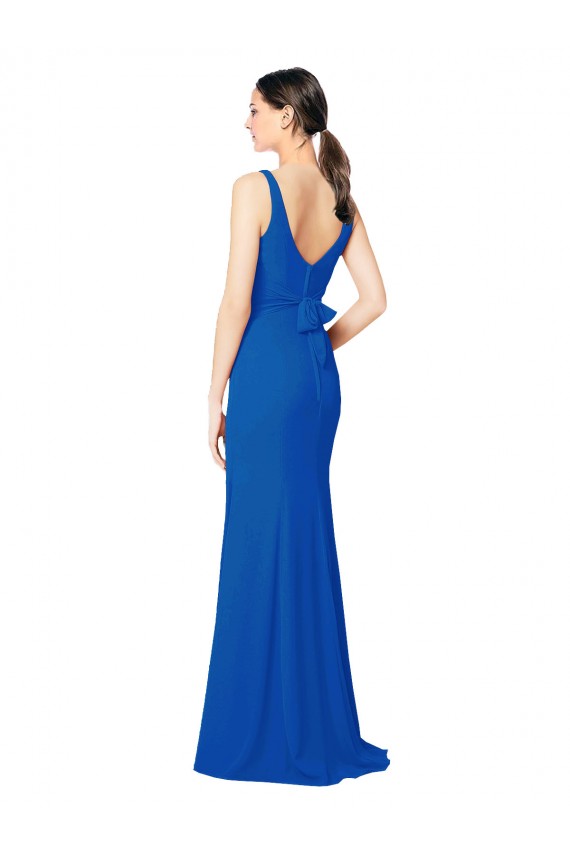 Azul real Cubierta Cuello de Corazón Gasa Largo Vestidos de dama de honor