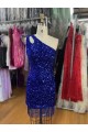 Azul real Cubierta Un Hombre Corto Lentejuelas Terciopelo Corto Vestidos de fiesta