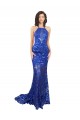 Azul real Sirena Cuello Alto Encaje Largo Vestidos de dama de honor / Vestidos de fiesta