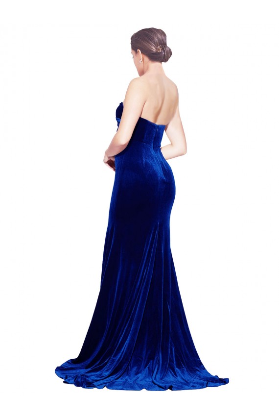 Azul real Sirena Cuello de Corazón Sin tirantes Barrer tren Terciopelo Elástico Largo Formales Vestidos de dama de honor / Vestidos de fiesta