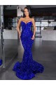 Azul real Sirena Tirantes espagueti Barrer tren Lentejuelas Terciopelo Largo Vestidos de fiesta