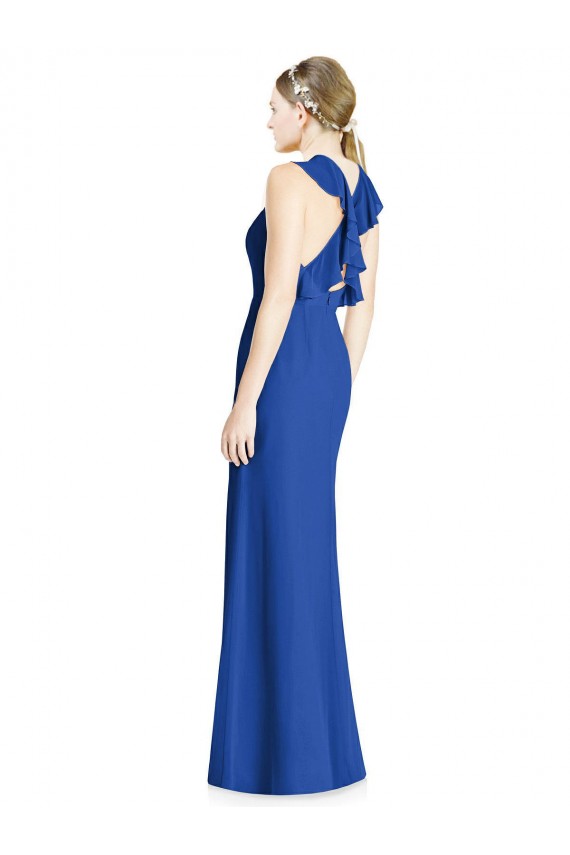Azul real Trompeta Halter Cuello Alto Gasa Largo Vestidos de dama de honor