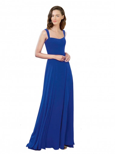 Azul real línea A Cuadrado Gasa Largo Vestidos de dama de honor