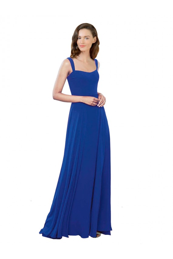 Azul real línea A Cuadrado Gasa Largo Vestidos de dama de honor