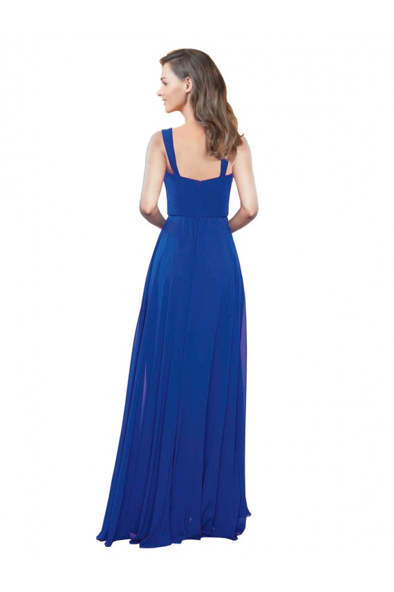 Azul real línea A Cuadrado Gasa Largo Vestidos de dama de honor