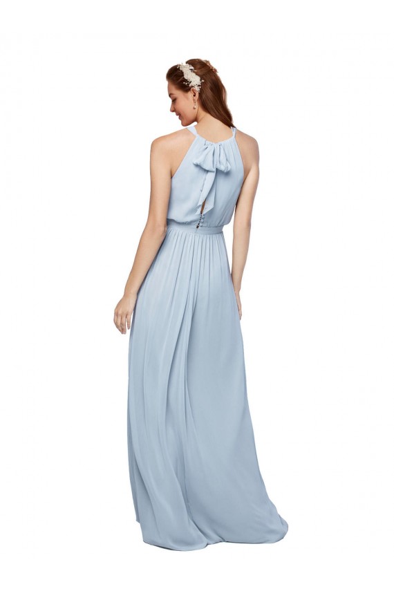 Azul real línea A Cuello Alto Gasa Largo Vestidos de dama de honor