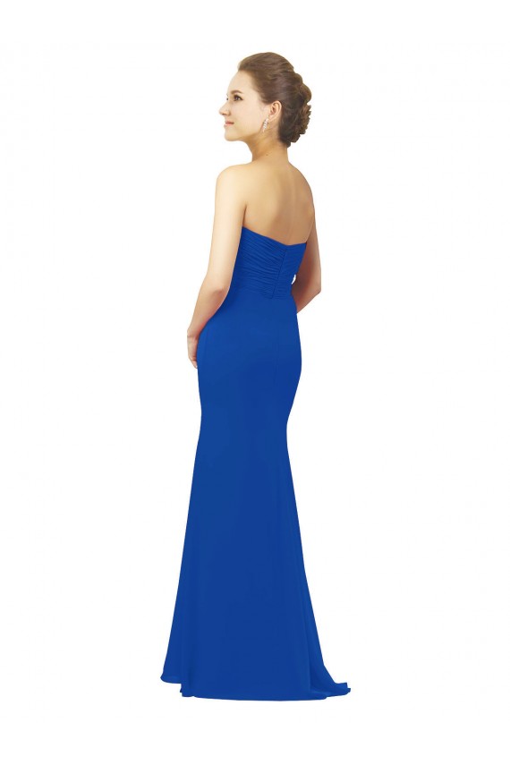 Azul real línea A Cuello de Corazón Gasa Largo Vestidos de dama de honor