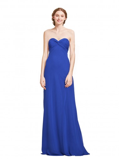 Azul real línea A Cuello de Corazón Gasa Largo Vestidos de dama de honor