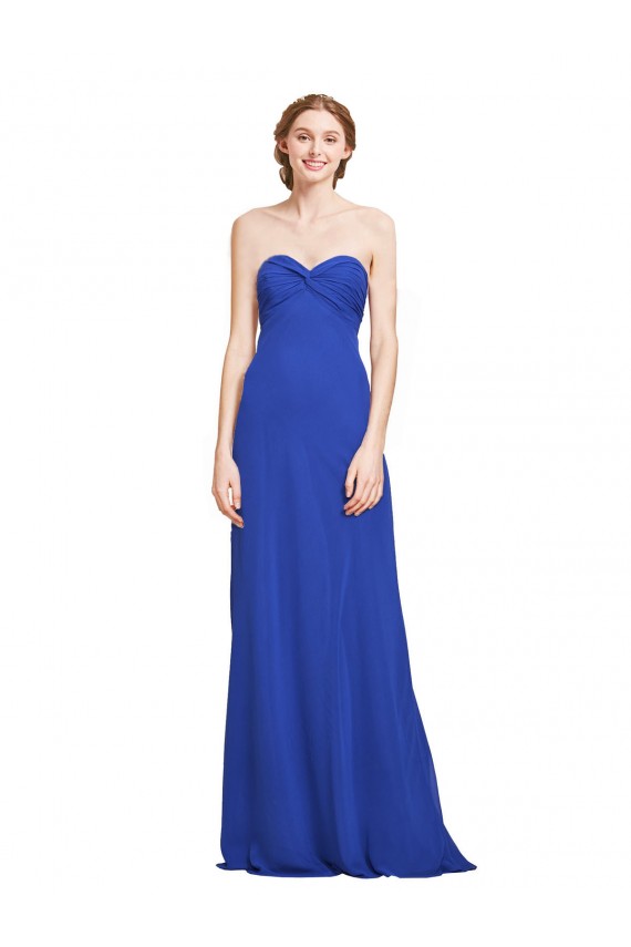 Azul real línea A Cuello de Corazón Gasa Largo Vestidos de dama de honor