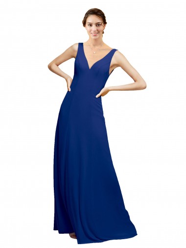 Azul real línea A Cuello en V Gasa Largo Vestidos de dama de honor