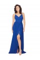 Azul real línea A Cuello en V Gasa Largo Vestidos de dama de honor