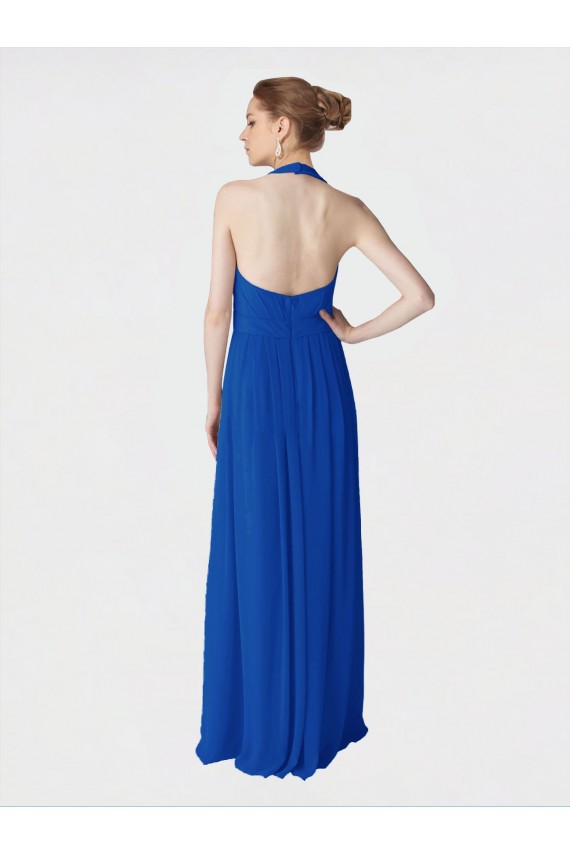 Azul real línea A Halter Gasa Largo Vestidos de dama de honor