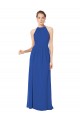 Azul real línea A Halter Gasa Largo Vestidos de dama de honor