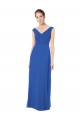 Azul real línea A Hombros Descubiertos Cuello en V Gasa Largo Vestidos de dama de honor