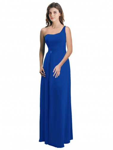 Azul real línea A Un Hombre Gasa Largo Vestidos de dama de honor