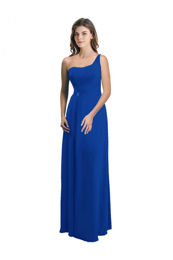 Azul real línea A Un Hombre Gasa Largo Vestidos de dama de honor