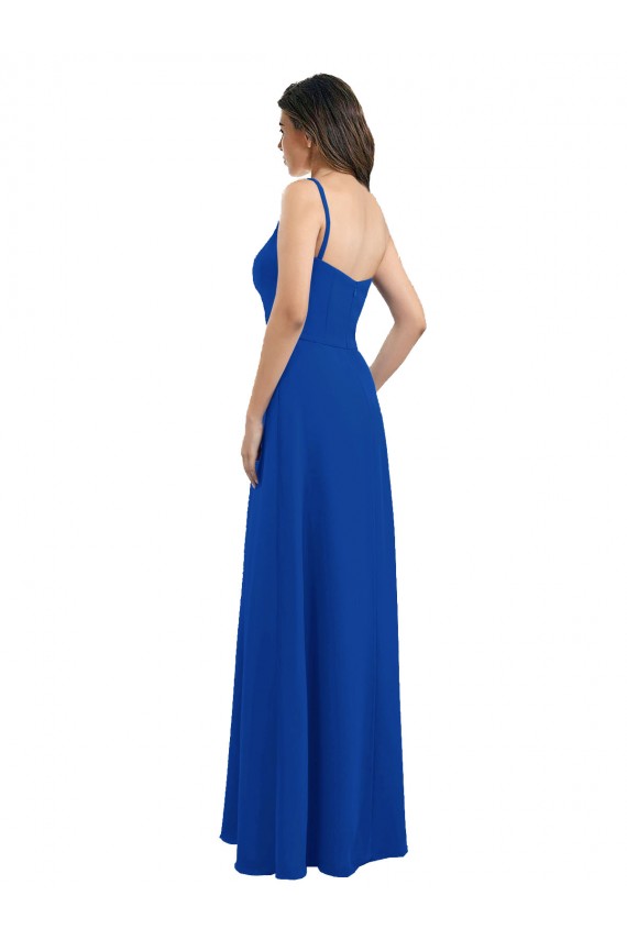 Azul real línea A Un Hombre Gasa Largo Vestidos de dama de honor