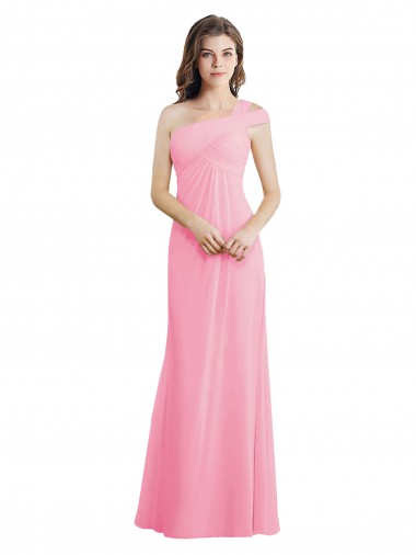 Barely rosa línea A Un Hombre Gasa Largo Vestidos de dama de honor