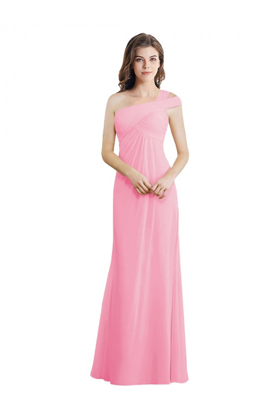 Barely rosa línea A Un Hombre Gasa Largo Vestidos de dama de honor