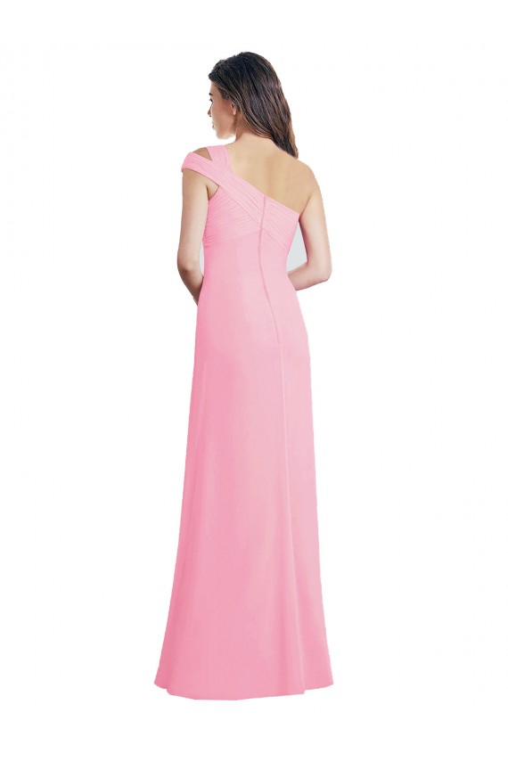 Barely rosa línea A Un Hombre Gasa Largo Vestidos de dama de honor