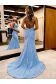 Bígaro Cubierta Cuello en V Barrer tren Lentejuelas Terciopelo Largo Vestidos de fiesta