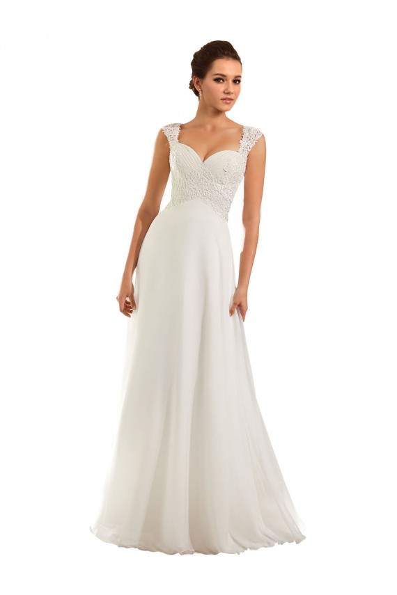 Blanco Cubierta Cuello de Corazón Cola capilla Gasa Encaje Vestidos de novia