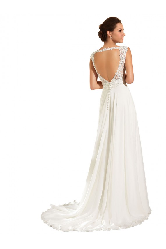 Blanco Cubierta Cuello de Corazón Cola capilla Gasa Encaje Vestidos de novia