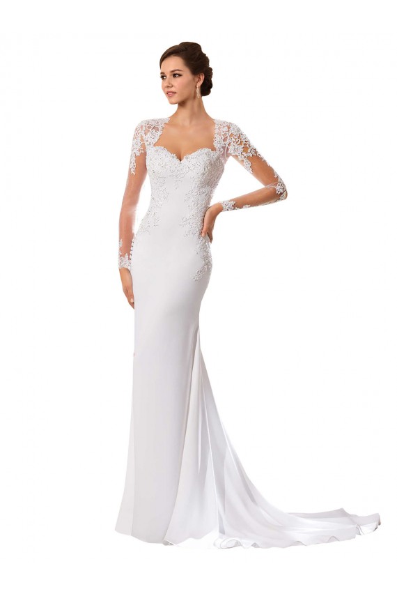 Blanco Cubierta Cuello de Corazón Cola capilla Gasa Encaje Vestidos de novia