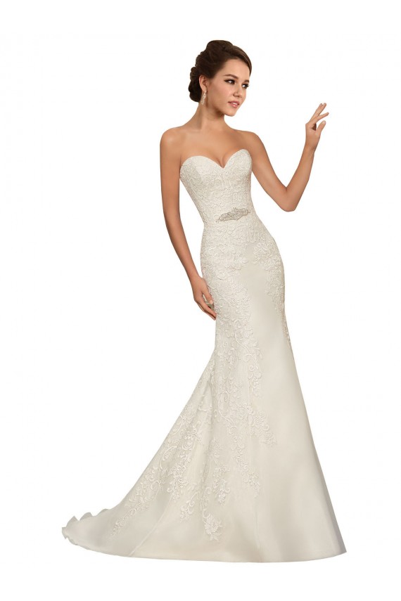 Blanco Cubierta Cuello de Corazón Cola capilla Tul Encaje Vestidos de novia