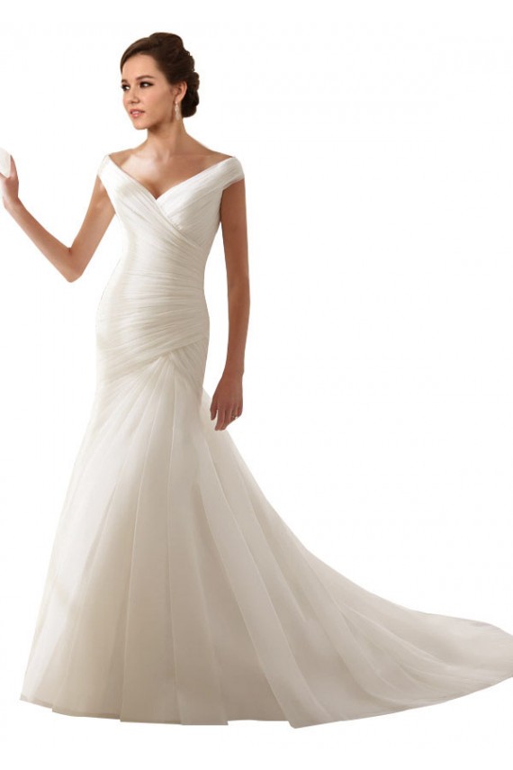 Blanco Cubierta Hombros Descubiertos Cola capilla Tul Vestidos de novia
