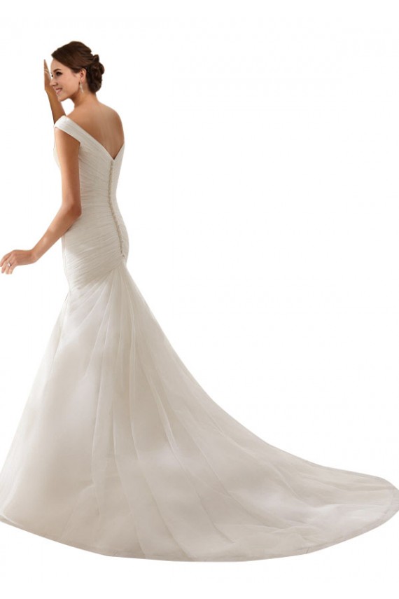 Blanco Cubierta Hombros Descubiertos Cola capilla Tul Vestidos de novia