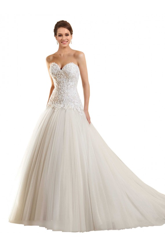 Blanco Cuello de Corazón Cola capilla Tul Encaje Vestidos de novia