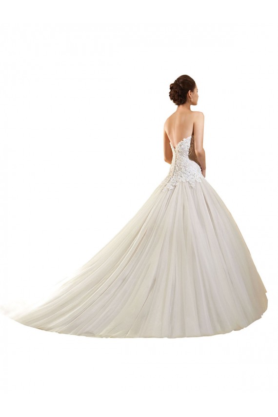Blanco Cuello de Corazón Cola capilla Tul Encaje Vestidos de novia