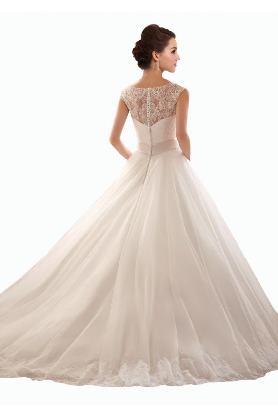 Blanco Hombros Descubiertos Cola capilla Tul Encaje Vestidos de novia