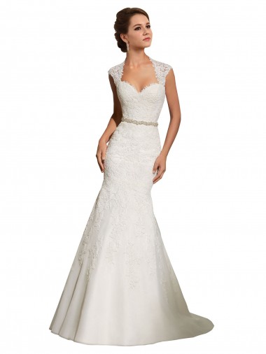 Blanco Sirena Cuello de Corazón Cola capilla Tul Encaje Vestidos de novia