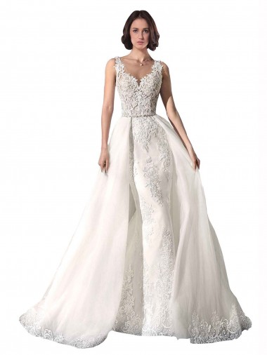 Blanco Sirena Cuello de Corazón Cola capilla Tul Encaje Vestidos de novia