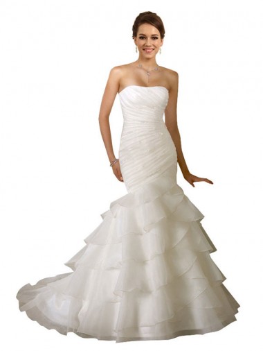 Blanco Sirena Cuello de Corazón Cola capilla Tul Vestidos de novia