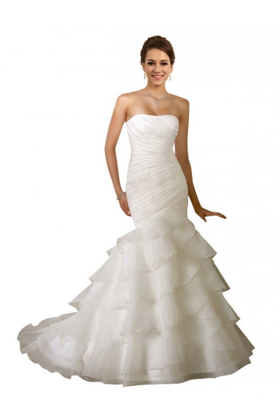 Blanco Sirena Cuello de Corazón Cola capilla Tul Vestidos de novia